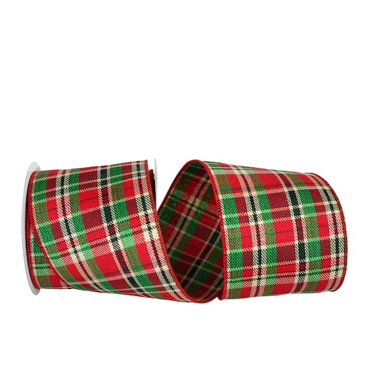 JAM Paper 4&#x22; x 10yd. Country Twill Wired Edge Plaid Ribbon